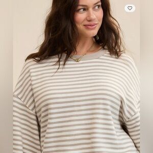 Aerie Light Taupe/Gray Striped Sweatshirt
